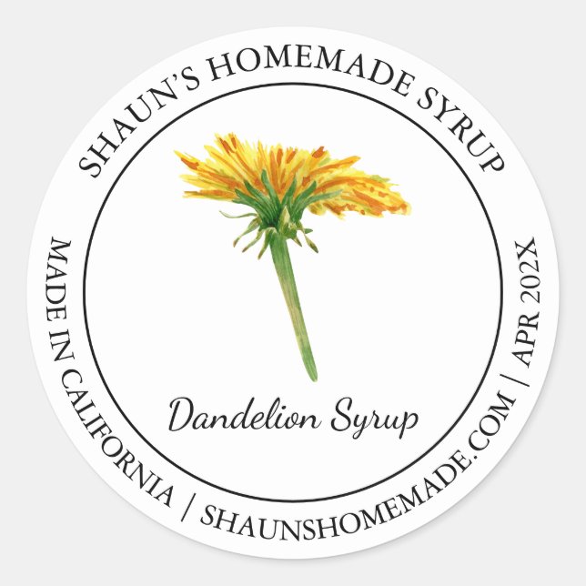 Dandelion Syrup Etiqueta moderna (Anverso)