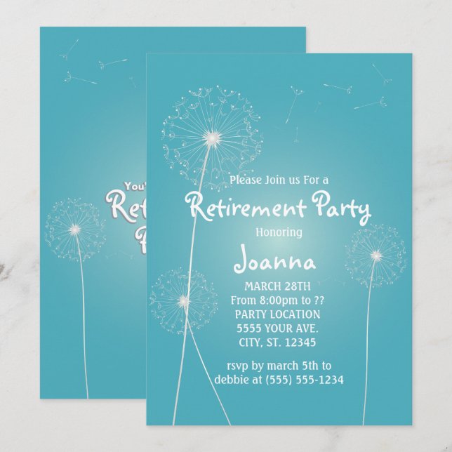 Dandelion verde azulado, invitaciones a la fiesta  (Anverso / Reverso)