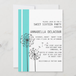 Dandelions Blue Sweet Dieciséis Invitaciones
