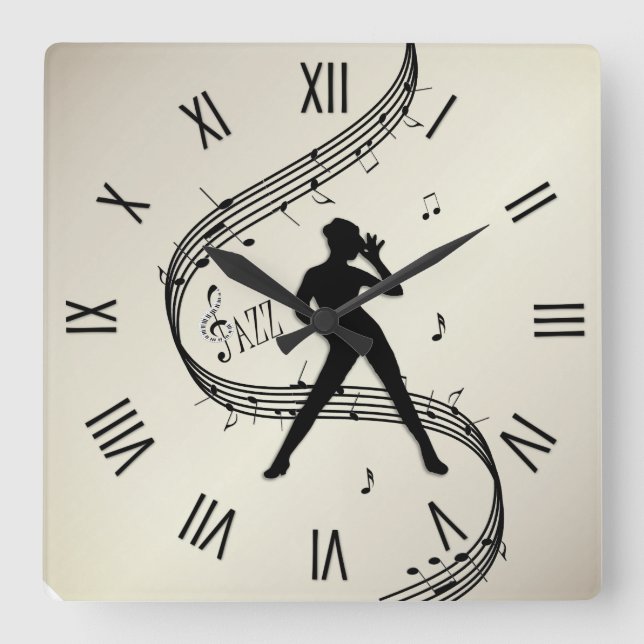 Danza de Jazz Numeración romana Reloj de pared cua (Anverso)