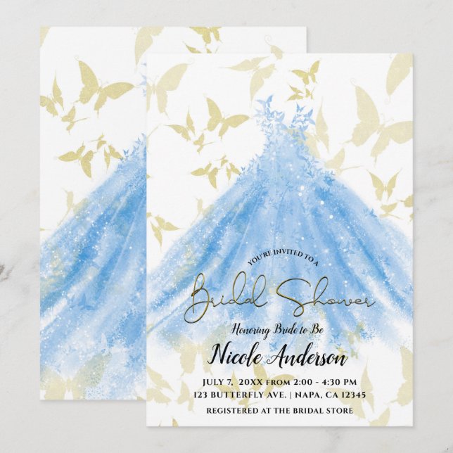 Danza de Mariposa Vestido Azul Invitación de Despe (Anverso / Reverso)