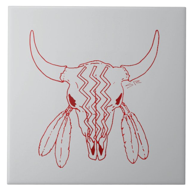 Danza del Fantasma Rojo Búfalo gris gran baldosa p (Frente)