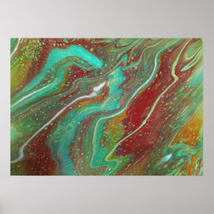 Danza del Sable 3 Verde Fluyente Rojo Póster Abstr
