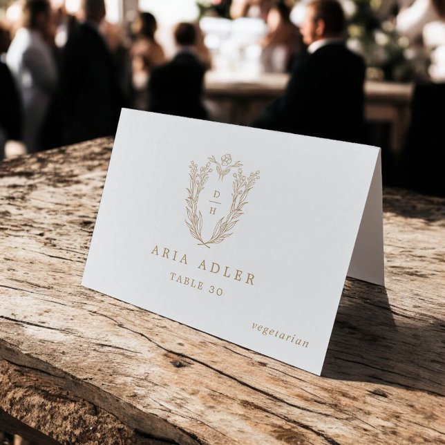 DAPHNE Classy Gold Escudo blanco Boda tarjetas de  (DAPHNE Classy Gold White Crest Wedding Place Cards)