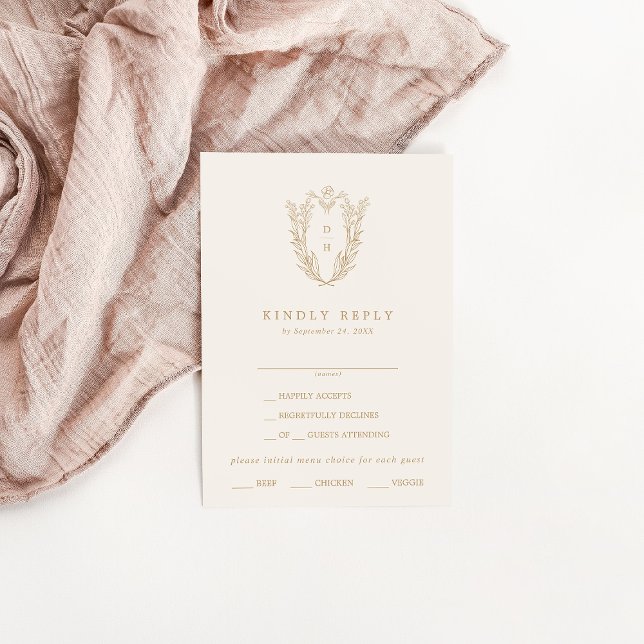 DAPHNE Elegant Cream Gold Tarjeta RSVP de Boda For (DAPHNE Elegant Cream Gold Formal Wedding RSVP Card)
