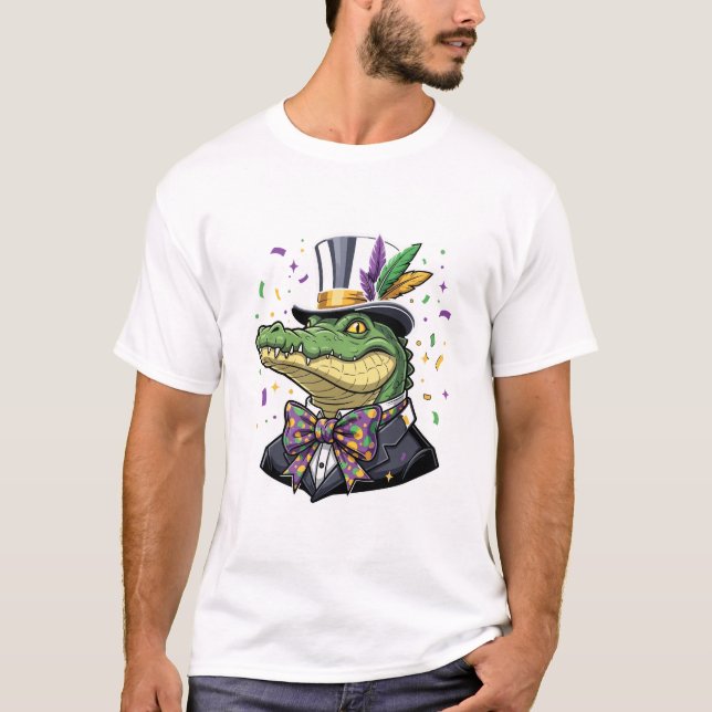 Dapper Mardi Gras Alligator in Tuxedo and Top Hat (Anverso)