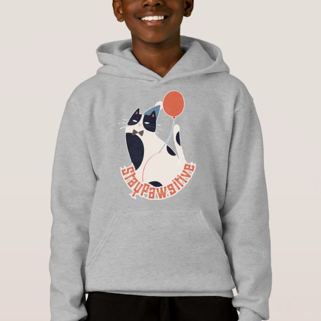 Dapper Tuxedo Cat with Balloon Kids Hoodie (Anverso)