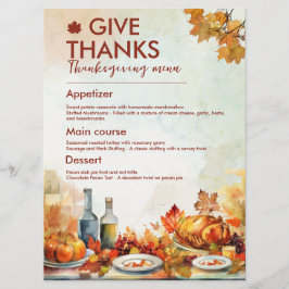 dar las gracias menú de acción de gracias hojas ot