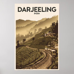 Darjeeling India Ilustración Arte de Viaje Vintage