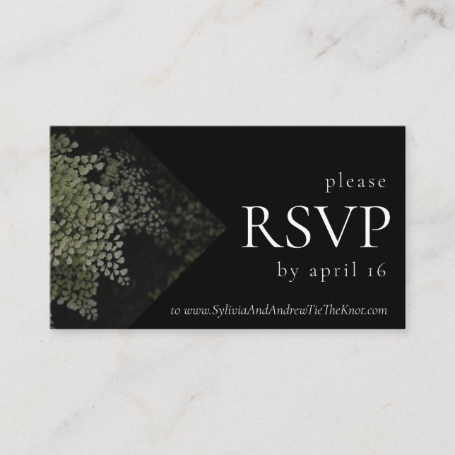 Dark and Moody Ferns Tarjeta RSVP moderna (Anverso)
