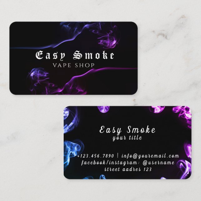 Dark Black Purple Smoke Vape Shop Tarjeta de Negoc (Anverso / Reverso)