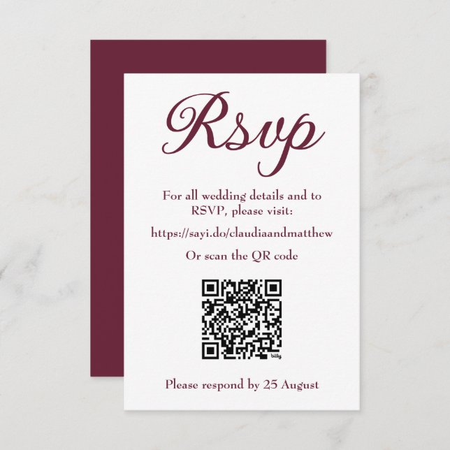 Dark Blood Red Wedding Website RSVP with QR Code (Anverso / Reverso)