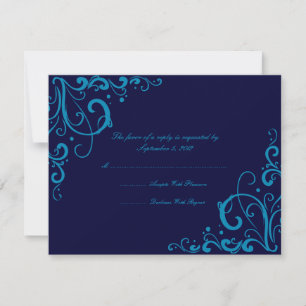 Dark Blue Flourish Wedding RSVP
