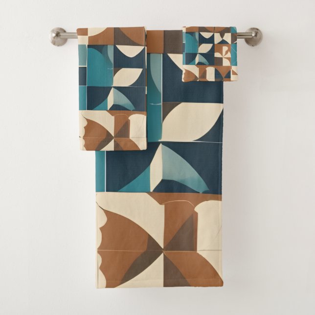 Dark Blue, Teal, Brown, and Tan Geometric Pattern (In situ)