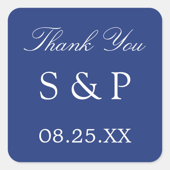 Dark Blue Wedding Favor de Gracias Pegatina (Anverso)