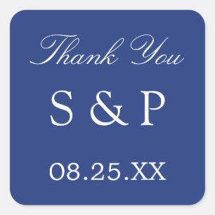 Dark Blue Wedding Favor de Gracias Pegatina