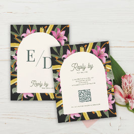 Dark Blush Pink Lily Arched RSVP Card with QR Code