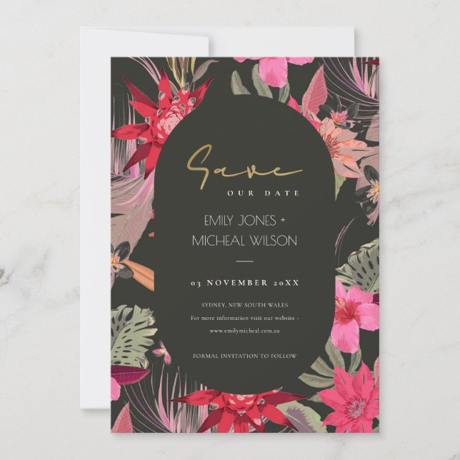 Dark Boho Red Rubor Floral Guardar La Invitación D (Anverso)