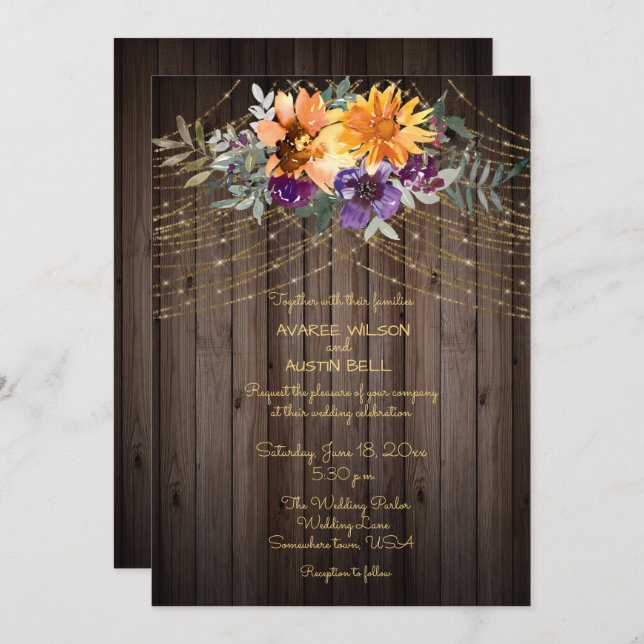 Dark Brown Barnboard String Lights Sunflowers (Anverso / Reverso)