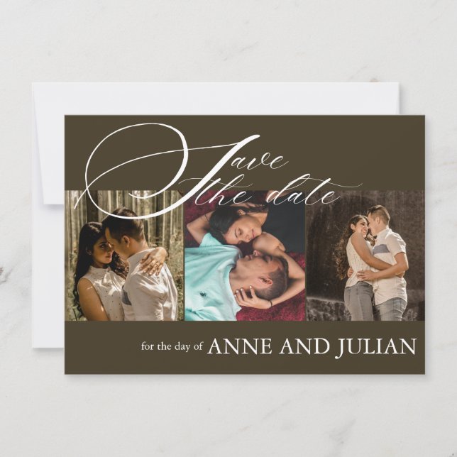 Dark Brown Save the date card 3 photo a QR Code (Anverso)