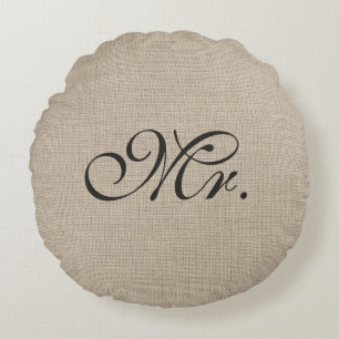 Dark Brown Sr. Burlap Cojín decorativo redondo