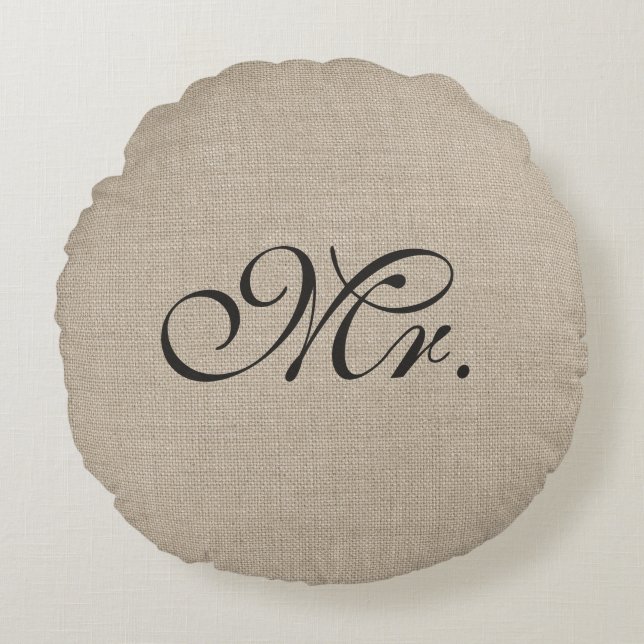 Dark Brown Sr. Burlap Cojín decorativo redondo (Anverso)