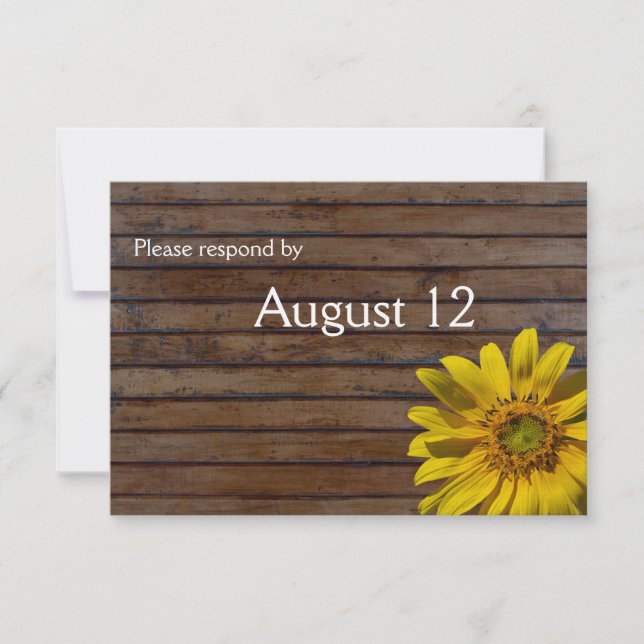 Dark Brown Wood Sunflower rsvp con sobres (Anverso)