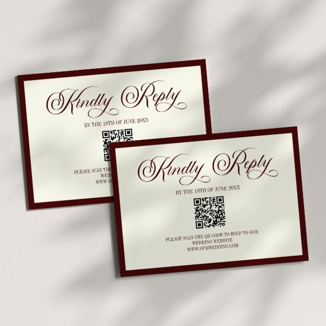 Dark Burgundy Ivory Wedding QR Code RSVP Card (Subido por el creador)
