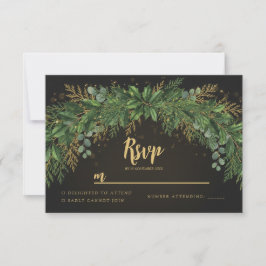 Dark Christmas Greenery Arch Wedding RSVP Card