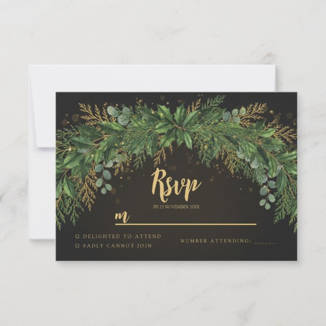 Dark Christmas Greenery Arch Wedding RSVP Card (Anverso)