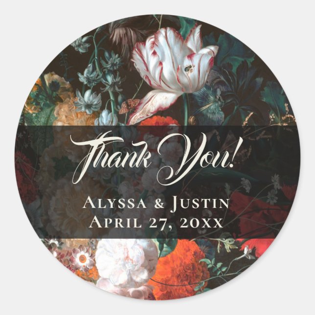 Dark Floral Dutch Painter Gracias Sello para sobre (Anverso)
