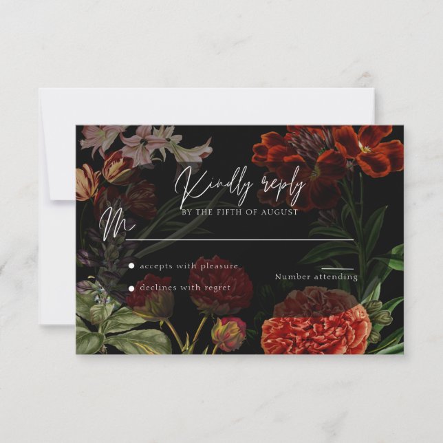 Dark Floral Moody Wedding RSVP (Anverso)