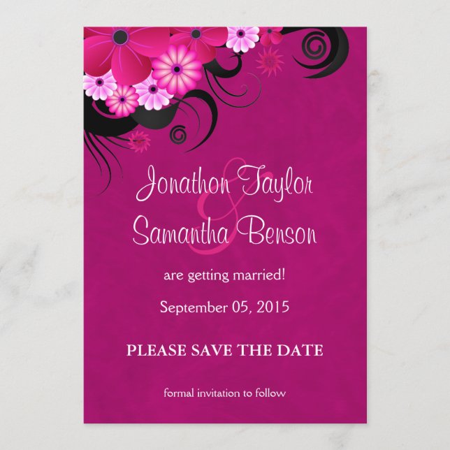 Dark Fuchsia Floral Salva El Anuncio De Fecha (Anverso)