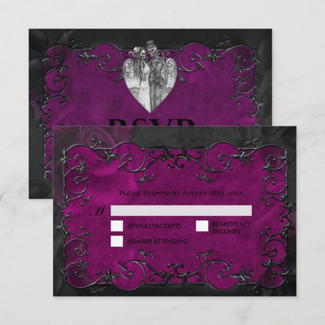 Dark Gothic Halloween Wedding RSVP Card (Anverso / Reverso)