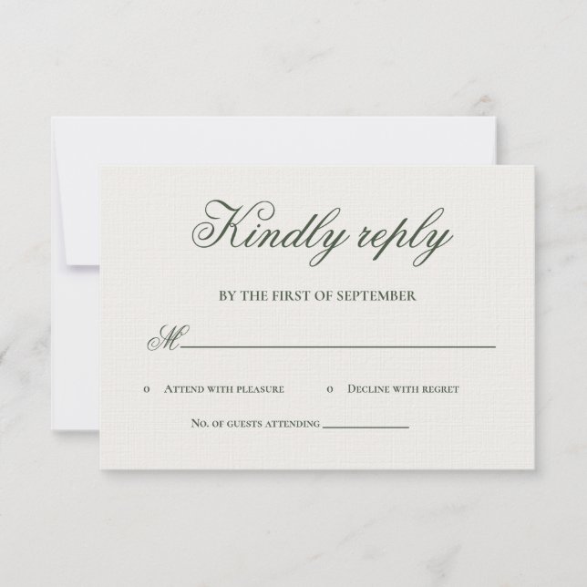 Dark Green Greenery Calligraphy RSVP Card (Anverso)