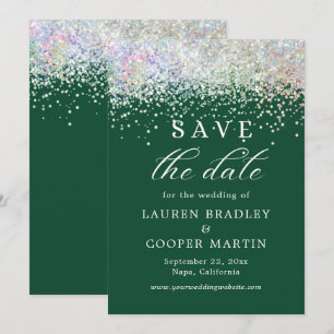 Dark Green Luxury Purpurina Wedding Save The Date