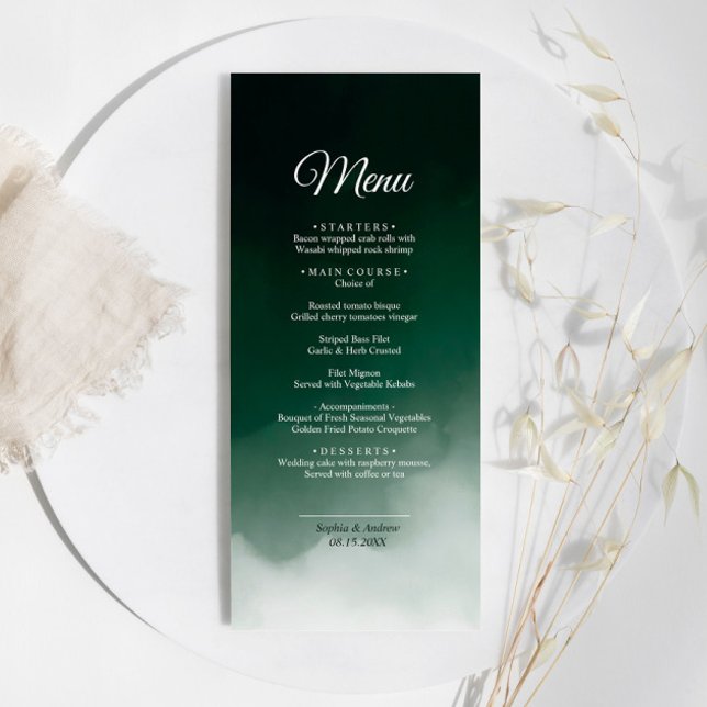 Dark Green Watercolor Moderno Menú Boda (Subido por el creador)