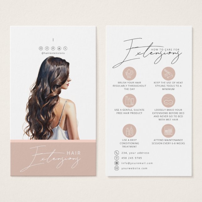 Dark Hair Extensions Care Hang Tag Card (Anverso y reverso)