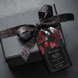 Dark Moody Black Red Florals Etiqueta de regalo