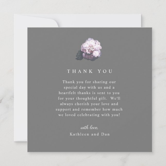 Dark Moody Boda Floral Gracias Tarjeta (Anverso)