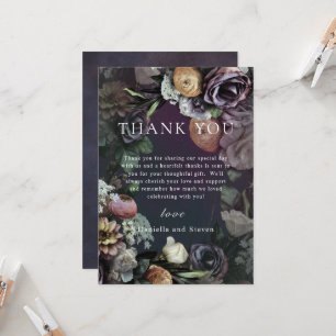 Dark Moody Boda Floral Moderno Gracias Tarjeta