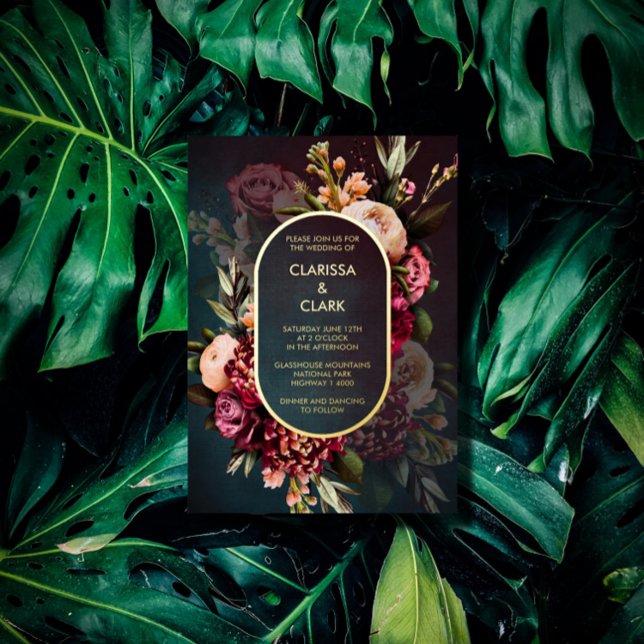 Dark Moody Bold Floral Marsala Boda Invitación Rel (Subido por el creador)