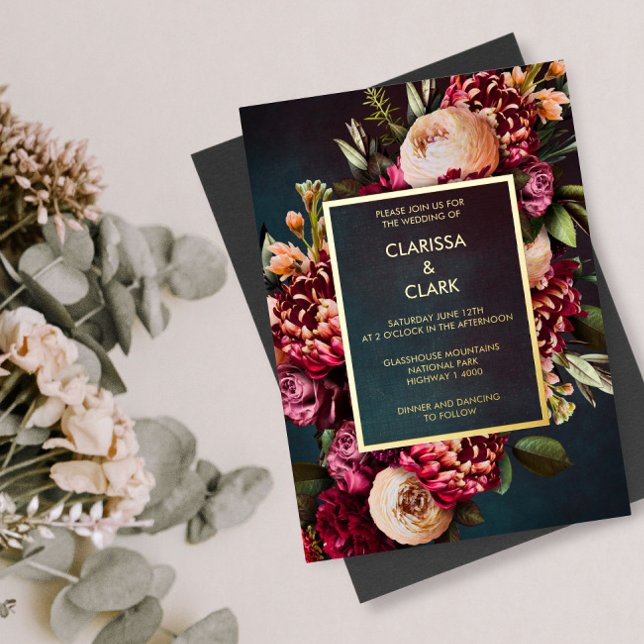 Dark Moody Bold Floral Marsala Boda Invitación Rel (Subido por el creador)