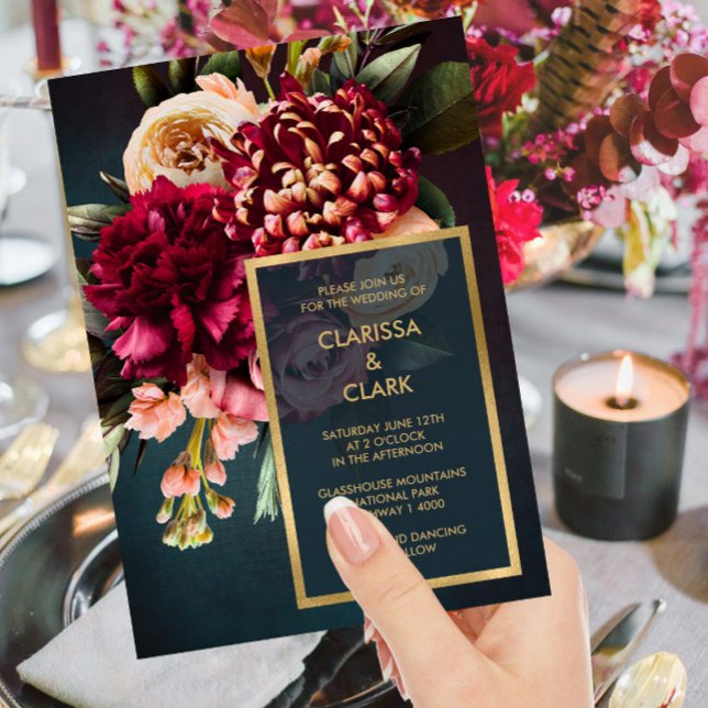 Dark Moody Bold Floral Marsala Invitación a la bod (Subido por el creador)