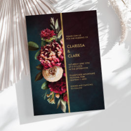 Dark Moody Bold Floral Marsala Invitación a la bod