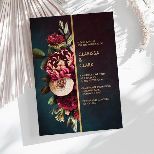 Dark Moody Bold Floral Marsala Invitación a la bod (Subido por el creador)