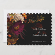 Dark Moody Night Boda Floral de otoño Tarjeta RSVP