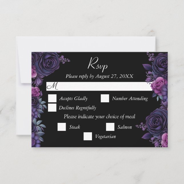 Dark Moody Purple Gothic Florals Boda Tarjeta RSVP (Anverso)