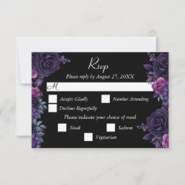 Dark Moody Purple Gothic Florals Boda Tarjeta RSVP