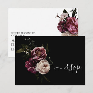 Dark Moody Rubor Burgundy Floral Sin menú Tarjeta